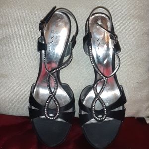 Sexy Jeweled Black Satin 4" Strappy Heels by Nina